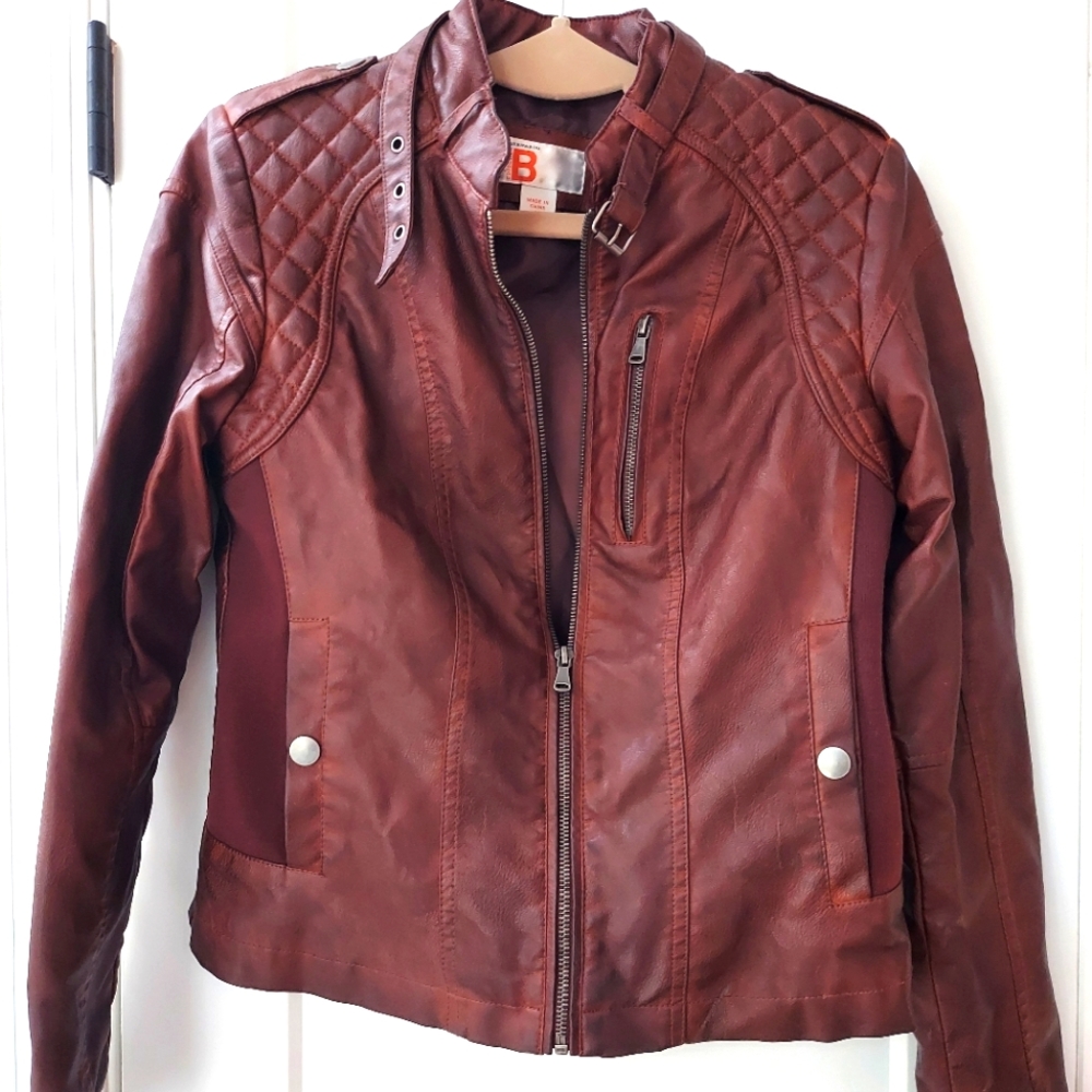 Bernardo B Collection brown faux leather moto jacket medium